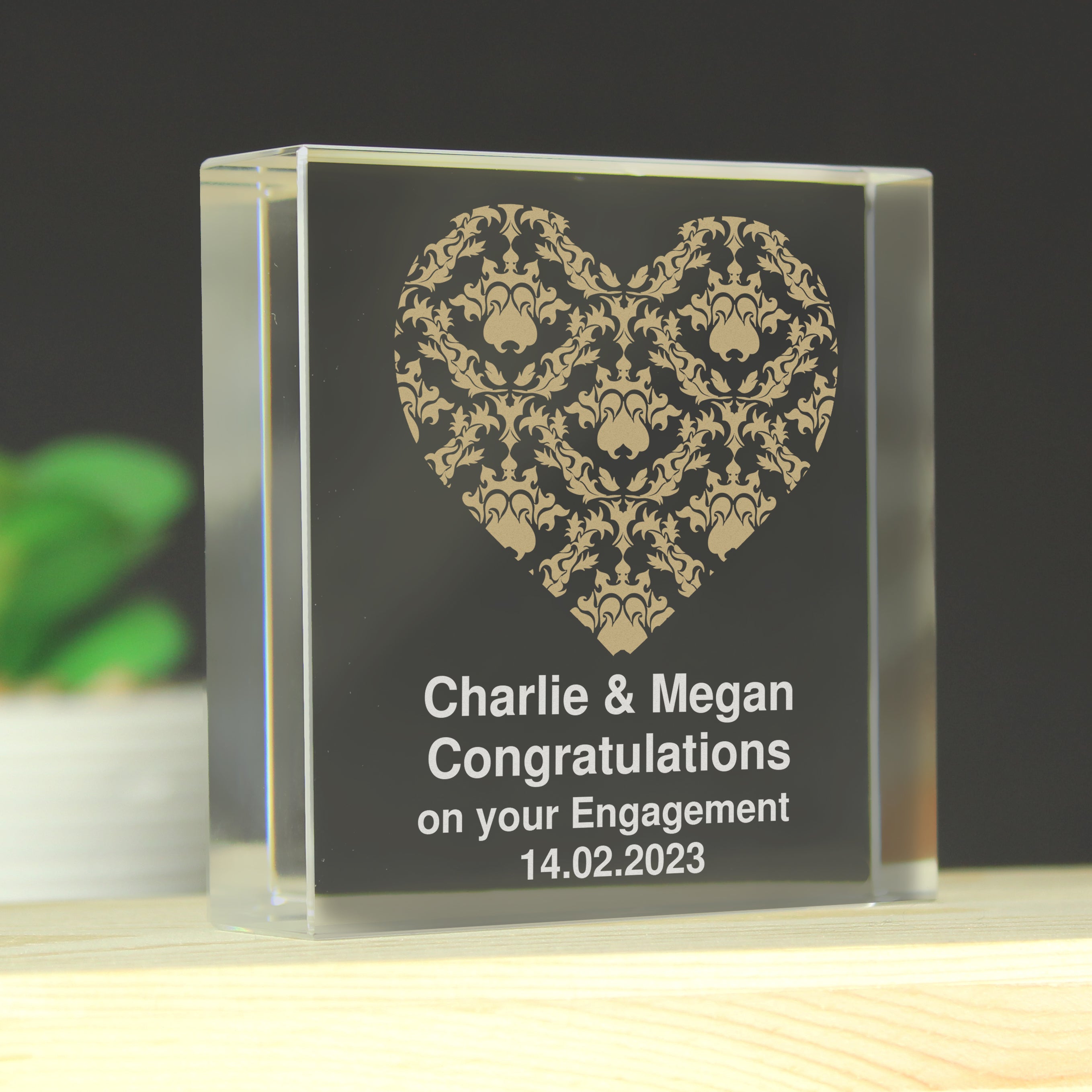 Personalised Gold Damask Heart Crystal Token from Heartfelt Gifts