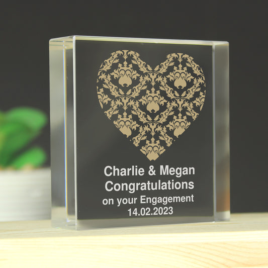 Personalised Gold Damask Heart Crystal Token from Heartfelt Gifts
