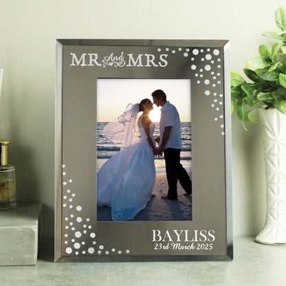 Personalised Mr and Mrs 6x4 Diamante Glass Photo Frame from Heartfelt Gifts