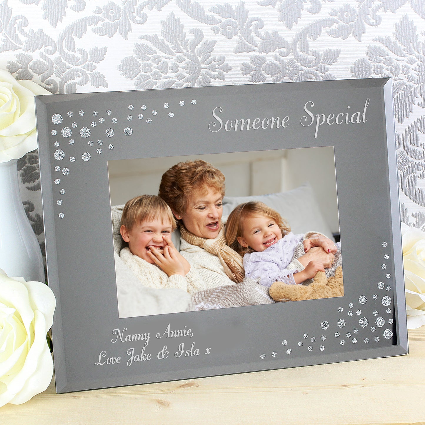 Personalised Any Message 6x4 Landscape Diamante Glass Photo Frame from Heartfelt Gifts