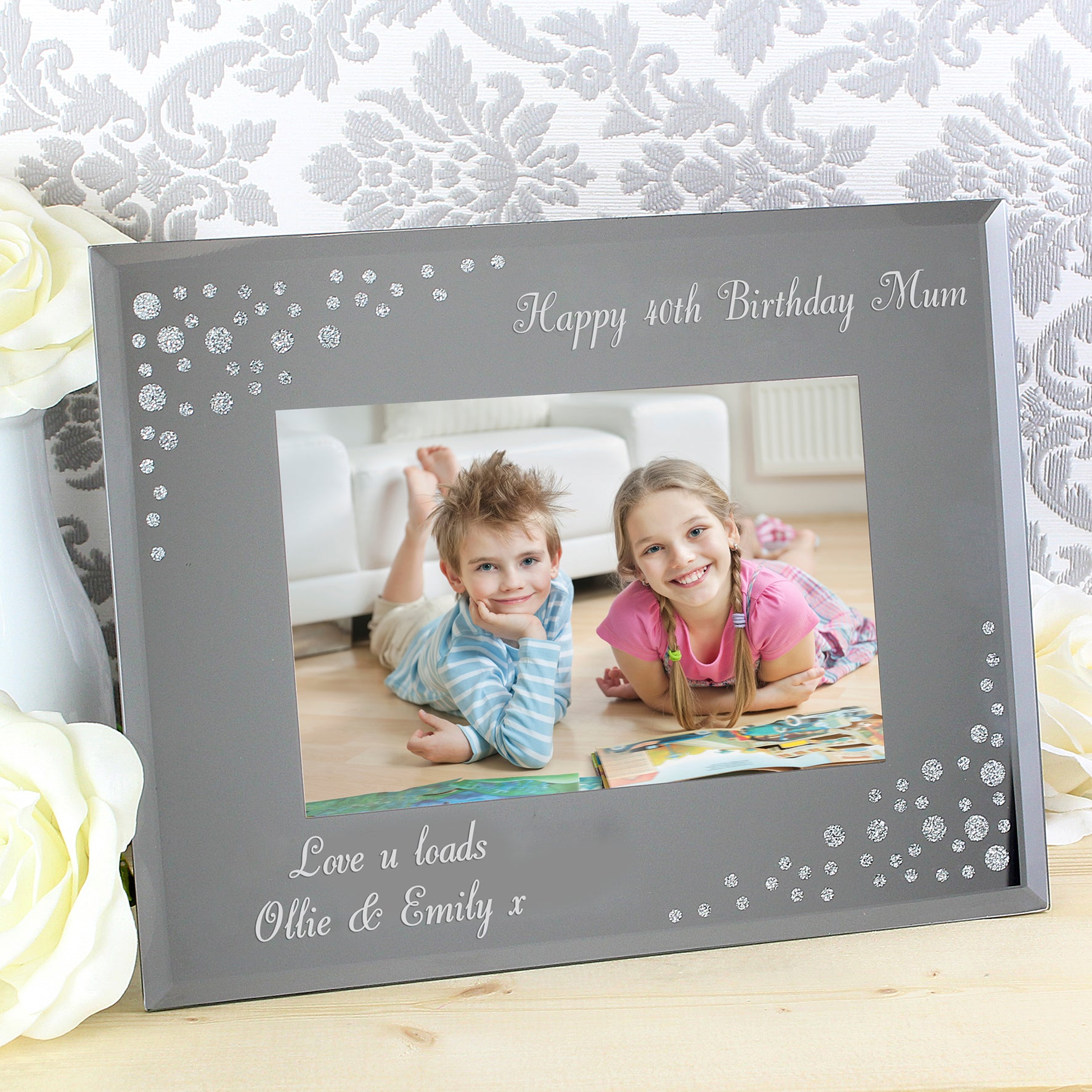 Personalised Any Message 6x4 Landscape Diamante Glass Photo Frame - image 2