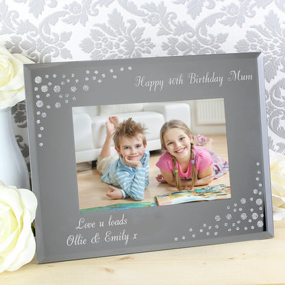 Personalised Any Message 6x4 Landscape Diamante Glass Photo Frame - image 2