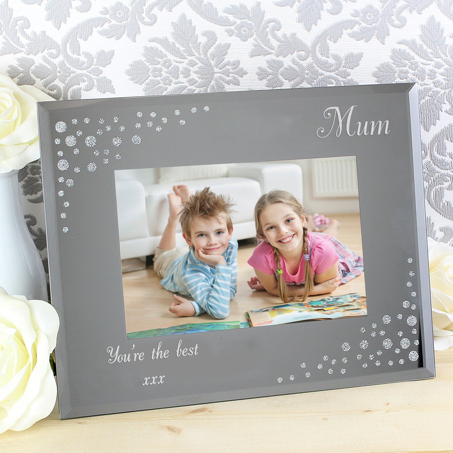 Personalised Any Message 6x4 Landscape Diamante Glass Photo Frame - image 3
