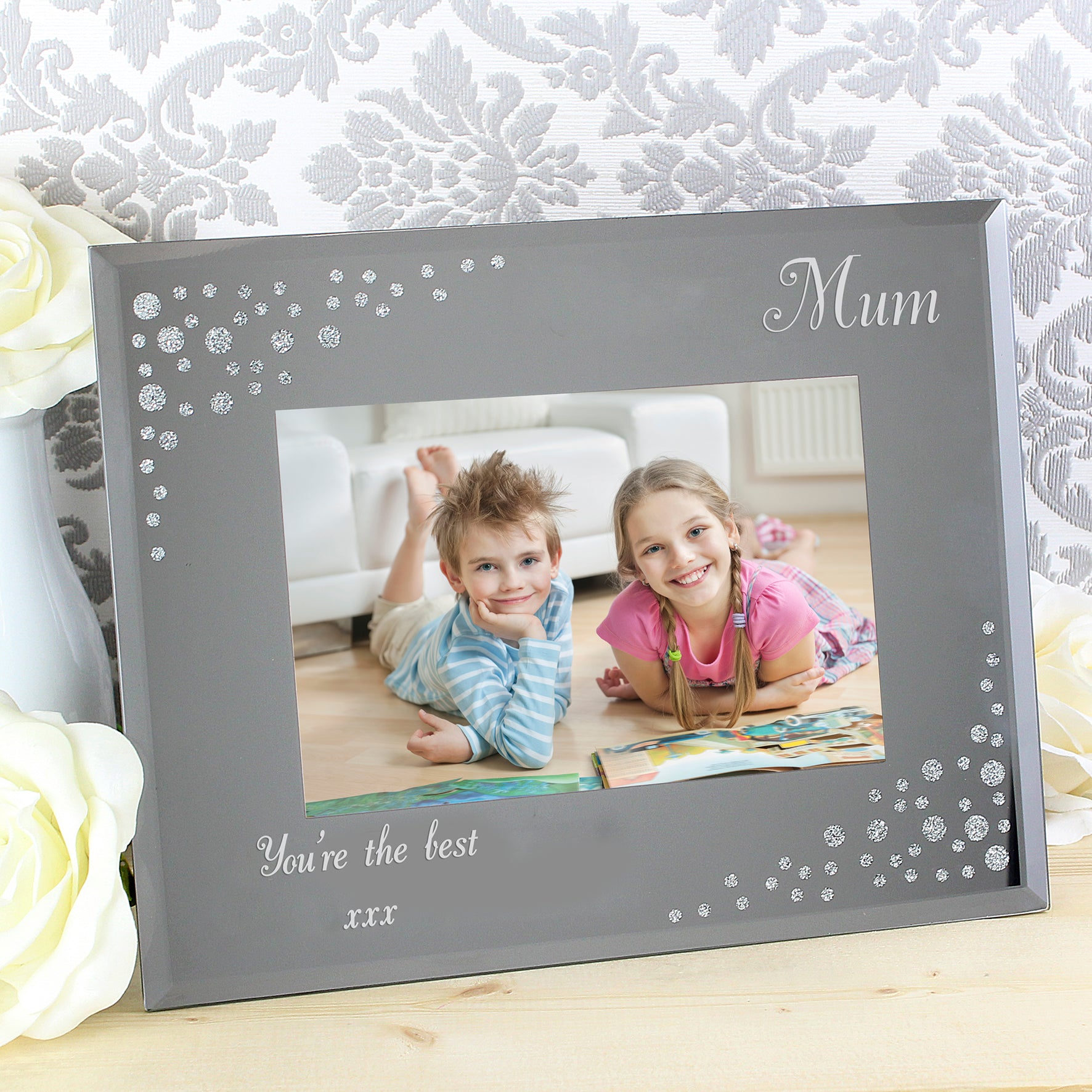 Personalised Any Message 6x4 Landscape Diamante Glass Photo Frame - image 3