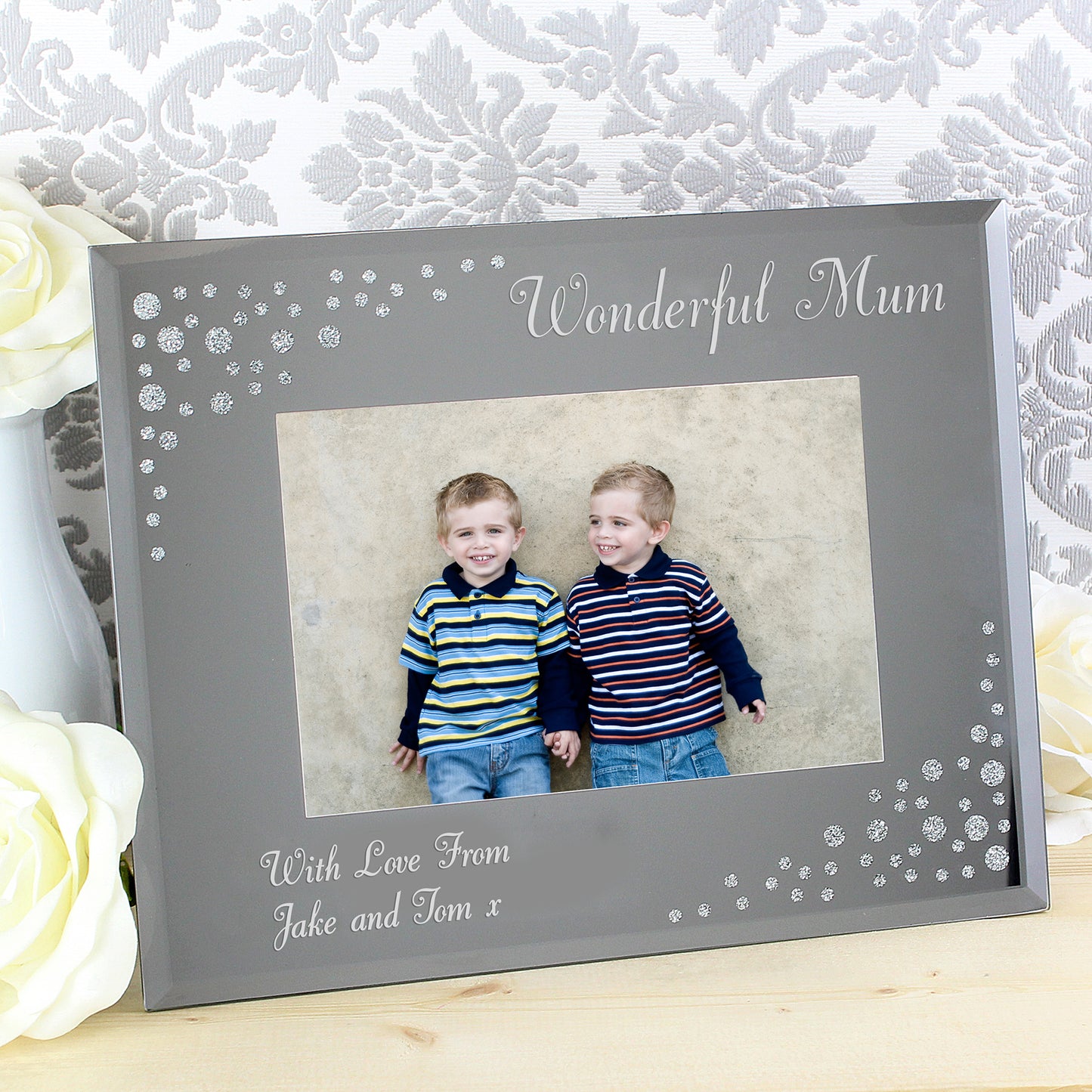Personalised Any Message 6x4 Landscape Diamante Glass Photo Frame - image 4