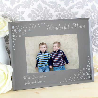 Personalised Any Message 6x4 Landscape Diamante Glass Photo Frame - image 4