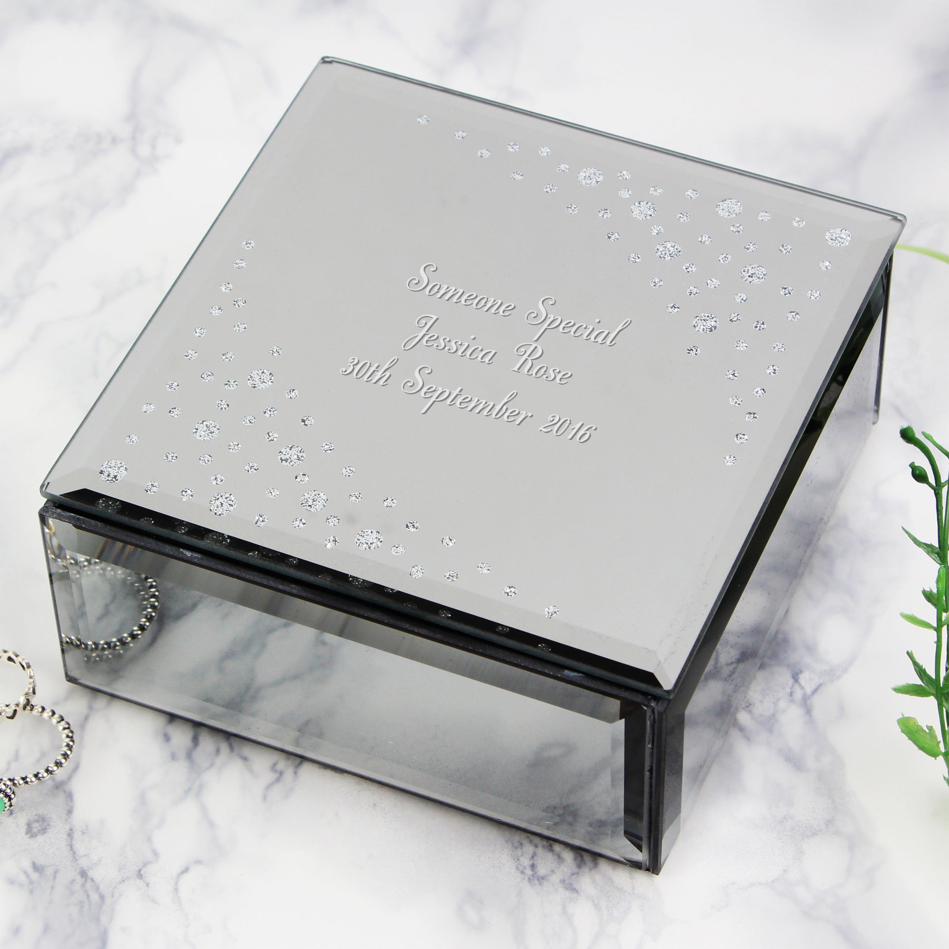 Personalised Any Message Diamante Glass Trinket Box - image 3