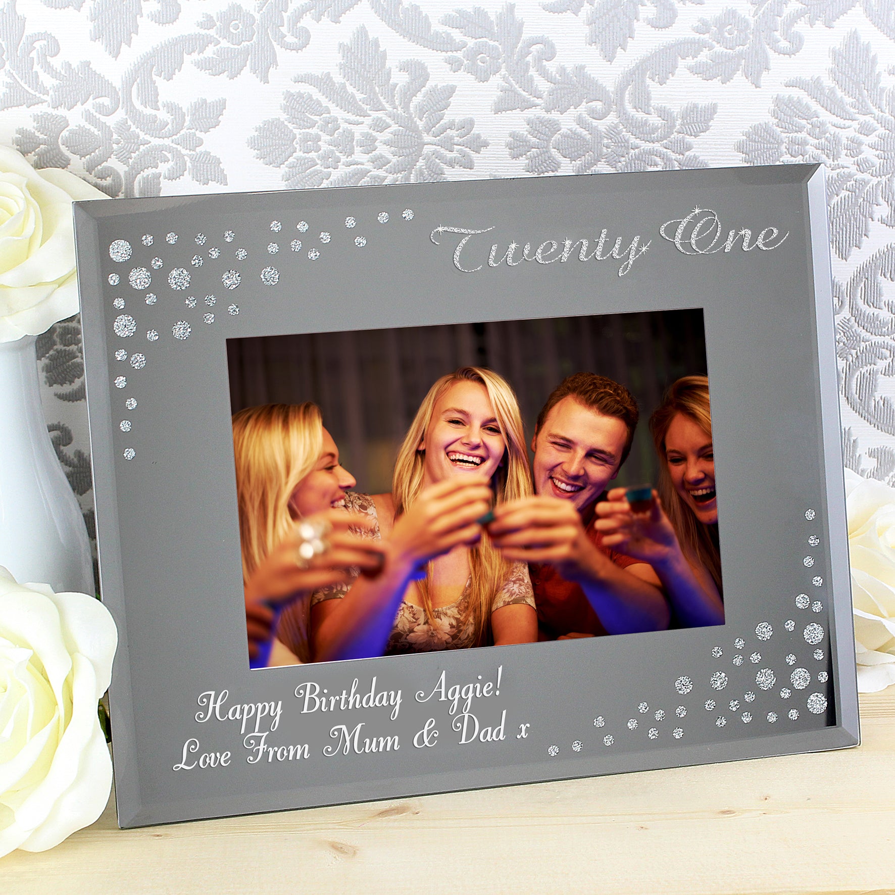 Personalised Twenty One Diamante 6x4 Glass Photo Frame from Heartfelt Gifts