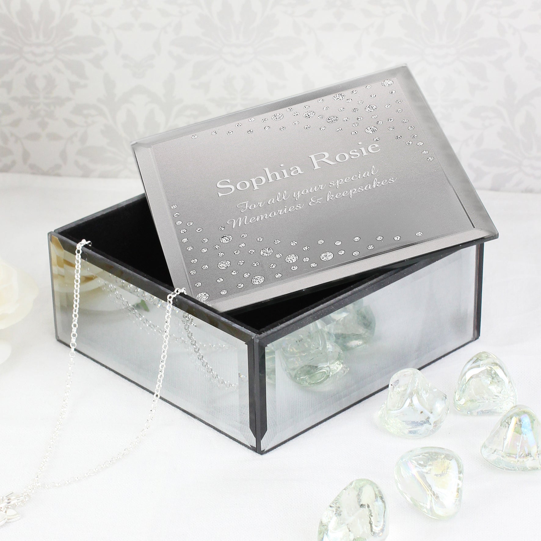 Personalised Diamante Name & Message Glass Trinket Box from Heartfelt Gifts