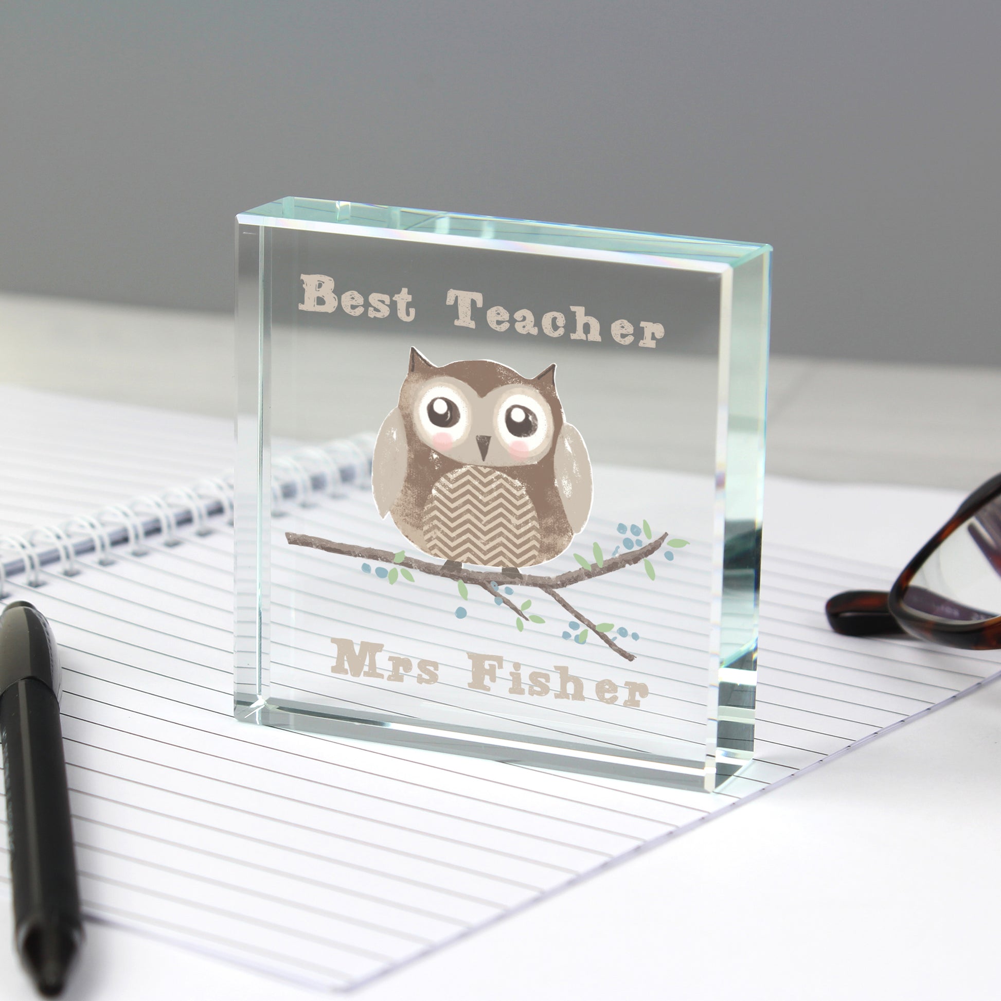 Personalised Woodland Owl Crystal Token from Heartfelt Gifts