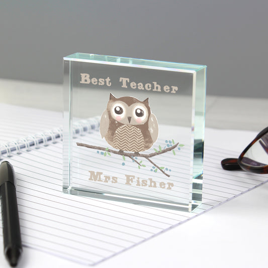 Personalised Woodland Owl Crystal Token from Heartfelt Gifts