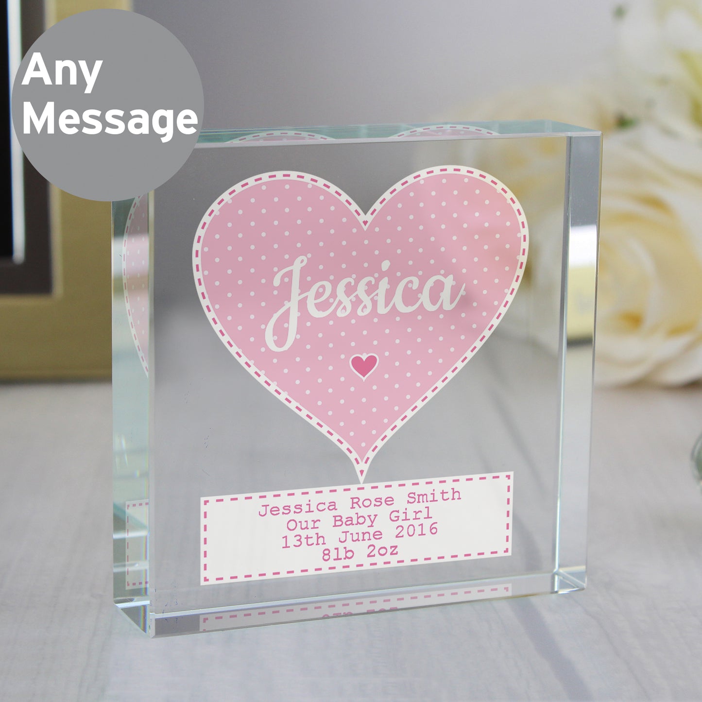 Personalised Stitch & Dot Baby Girl Crystal Token from Heartfelt Gifts