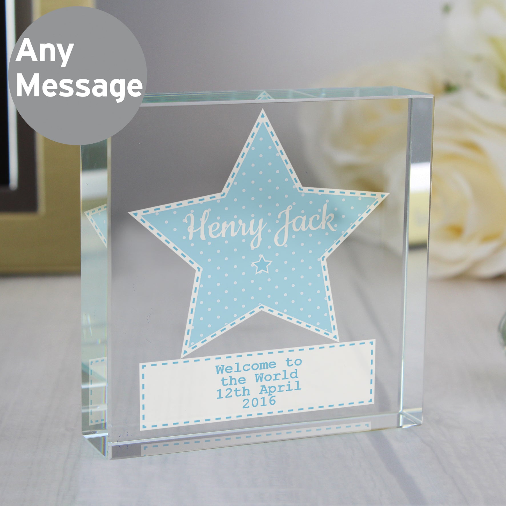 Personalised Stitch & Dot Baby Boy Crystal Token from Heartfelt Gifts