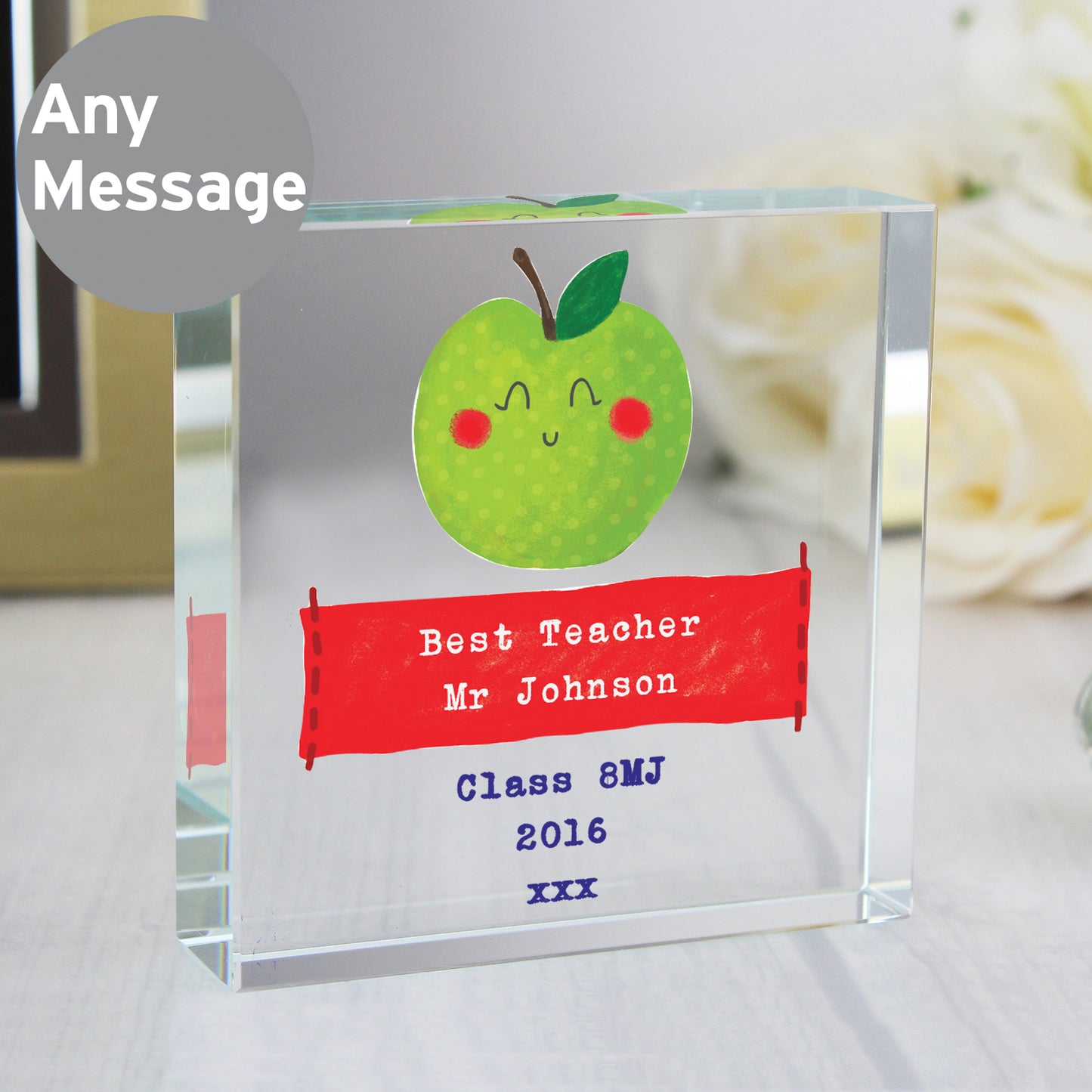 Personalised Apple for the Teacher Crystal Token from Heartfelt Gifts