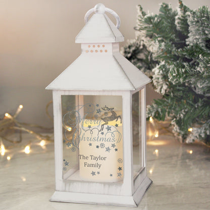 Personalised Silver Reindeer White Lantern from Heartfelt Gifts