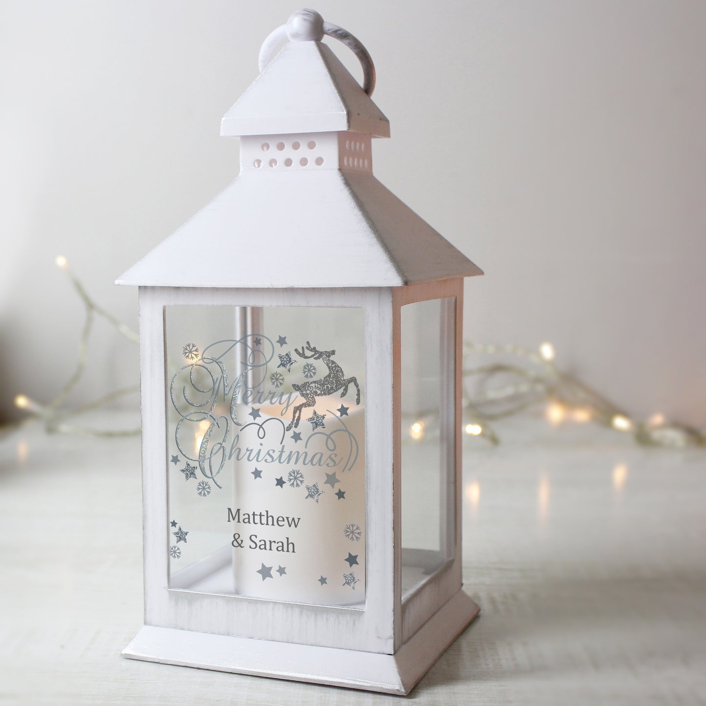 Personalised Silver Reindeer White Lantern - image 2