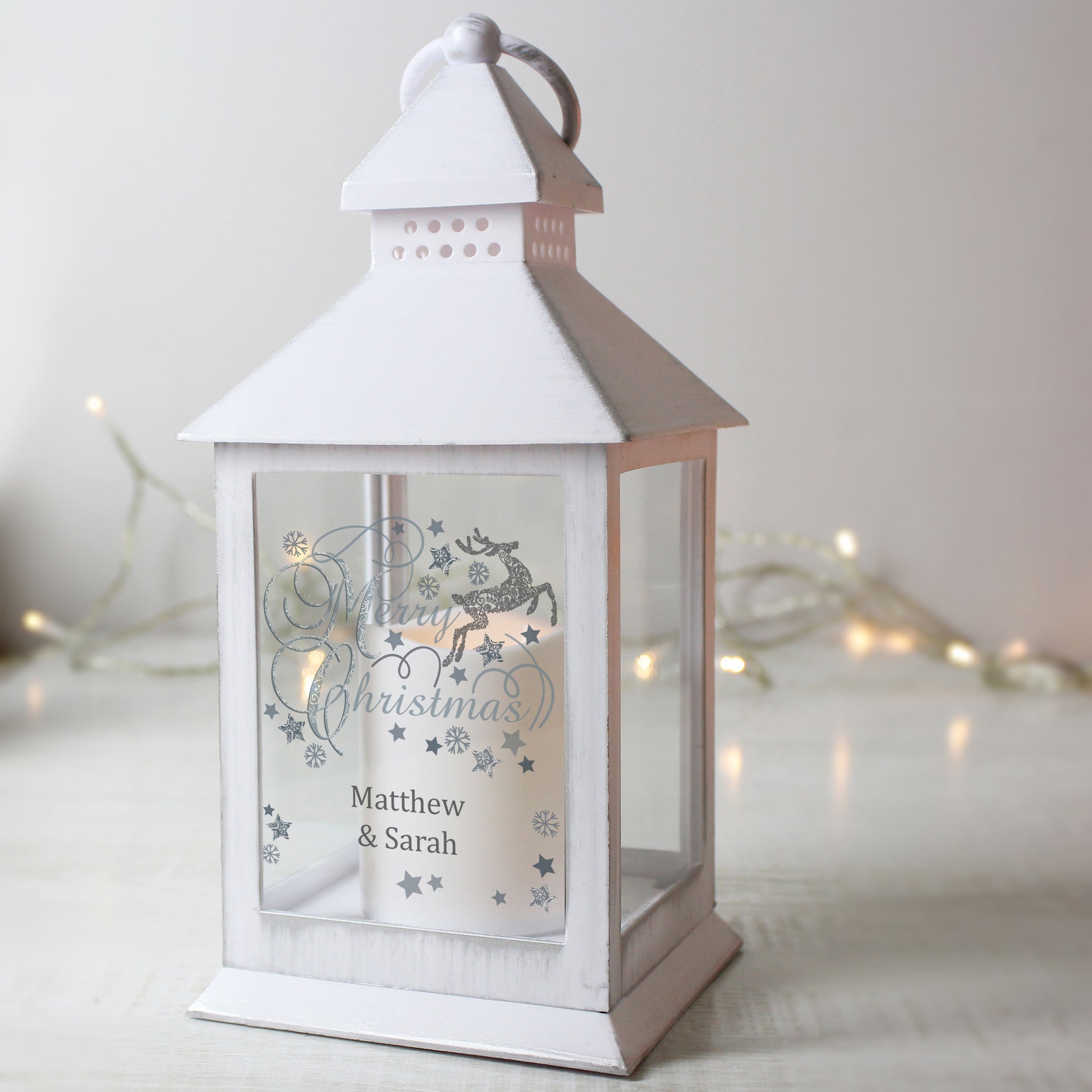 Personalised Silver Reindeer White Lantern - image 2