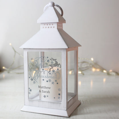 Personalised Silver Reindeer White Lantern - image 2