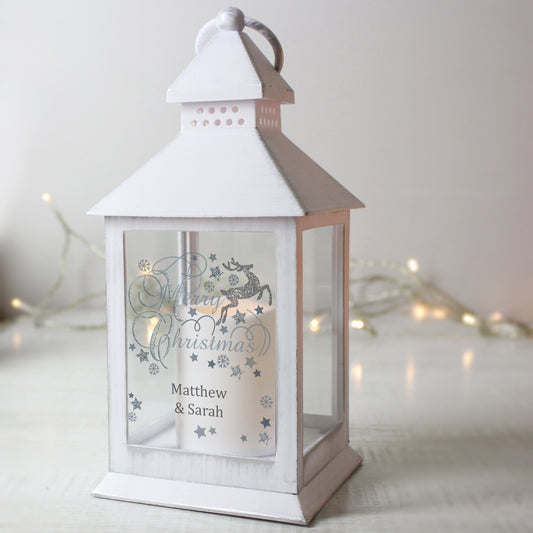 Personalised Silver Reindeer White Lantern - image 2