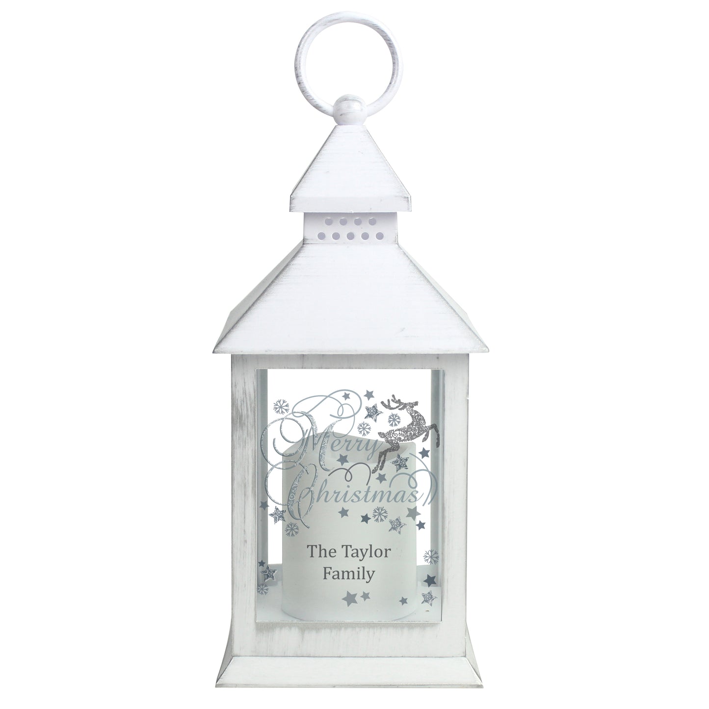 Personalised Silver Reindeer White Lantern - image 4