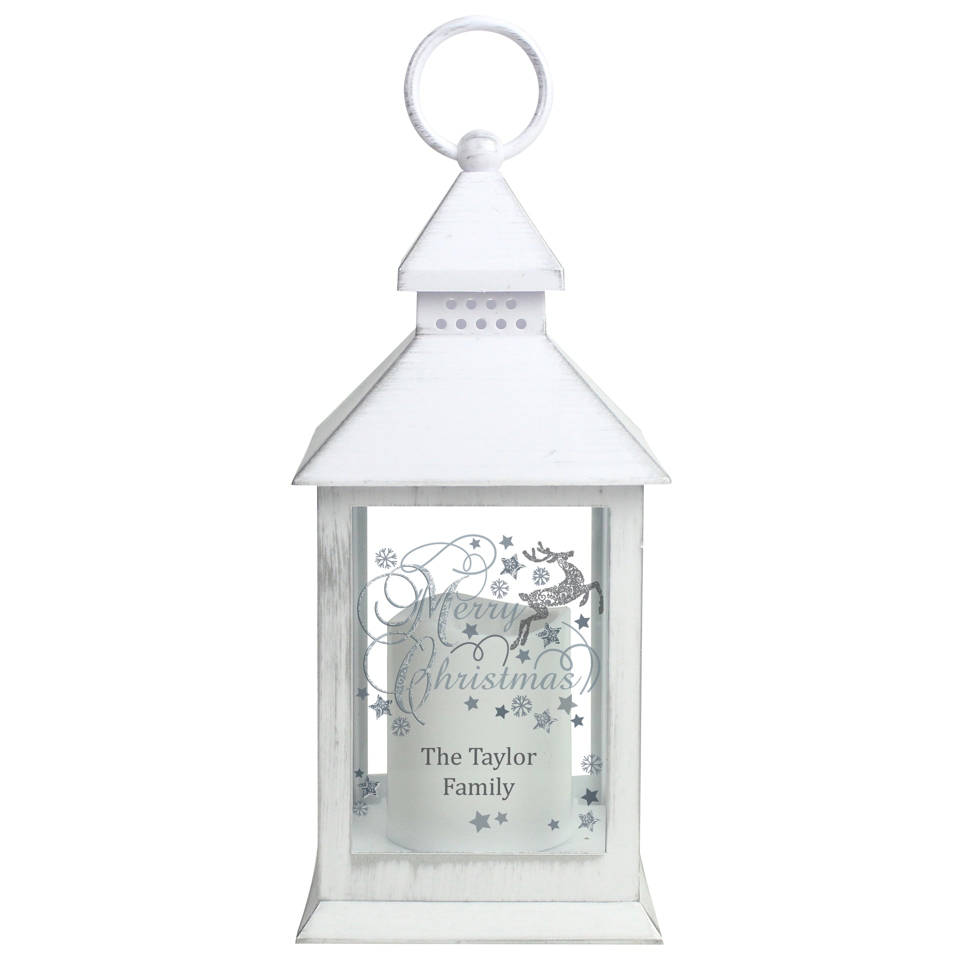 Personalised Silver Reindeer White Lantern - image 4