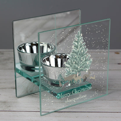 Personalised A Winter's Night Mirrored Glass Tea Light Candle Holder from Heartfelt Gifts