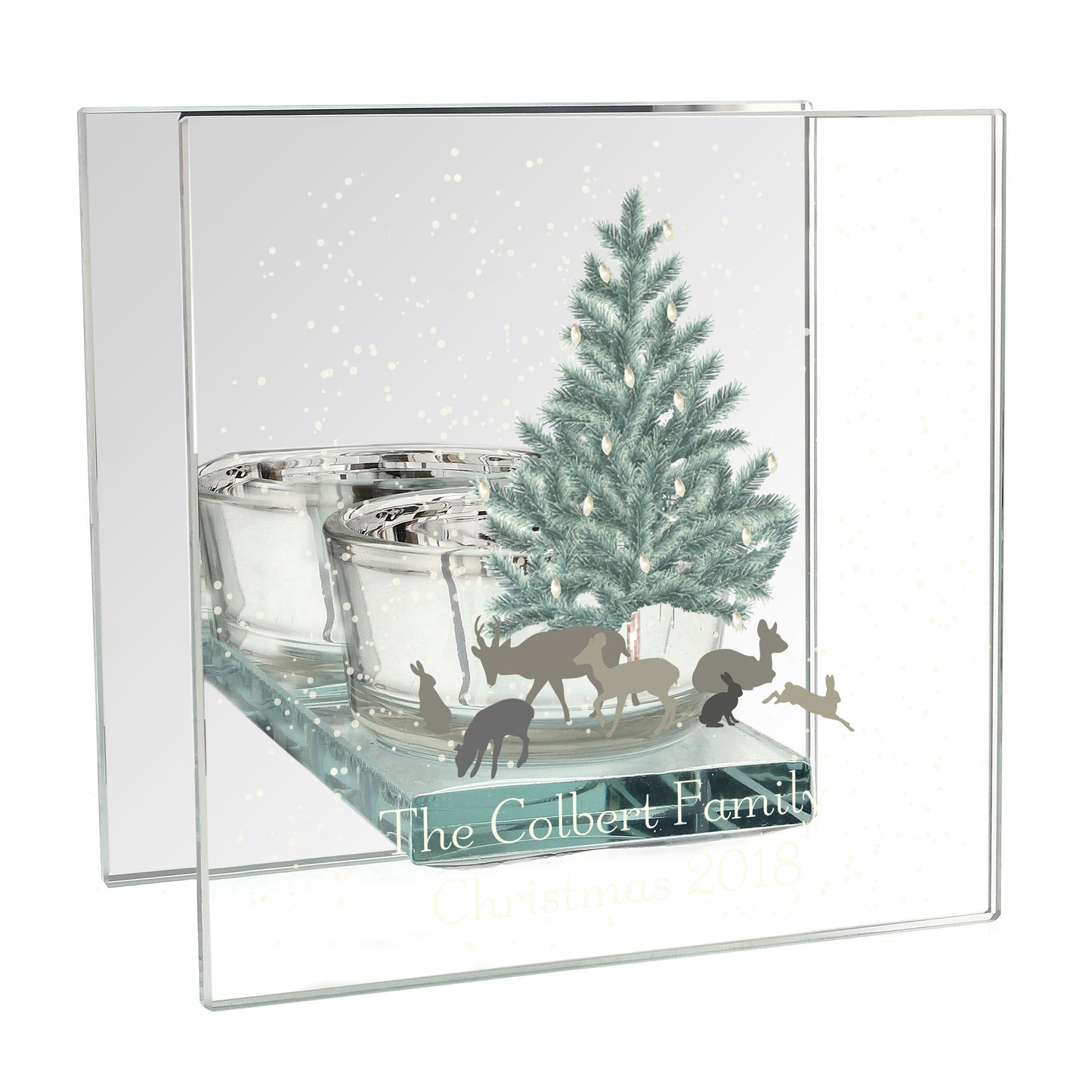 Personalised A Winter's Night Mirrored Glass Tea Light Candle Holder - image 2