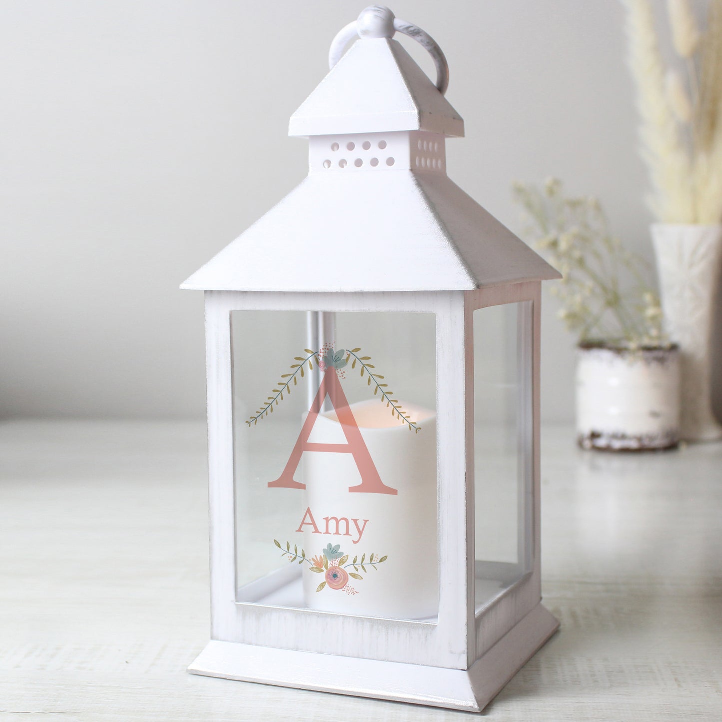 Personalised Floral Bouquet White Lantern from Heartfelt Gifts
