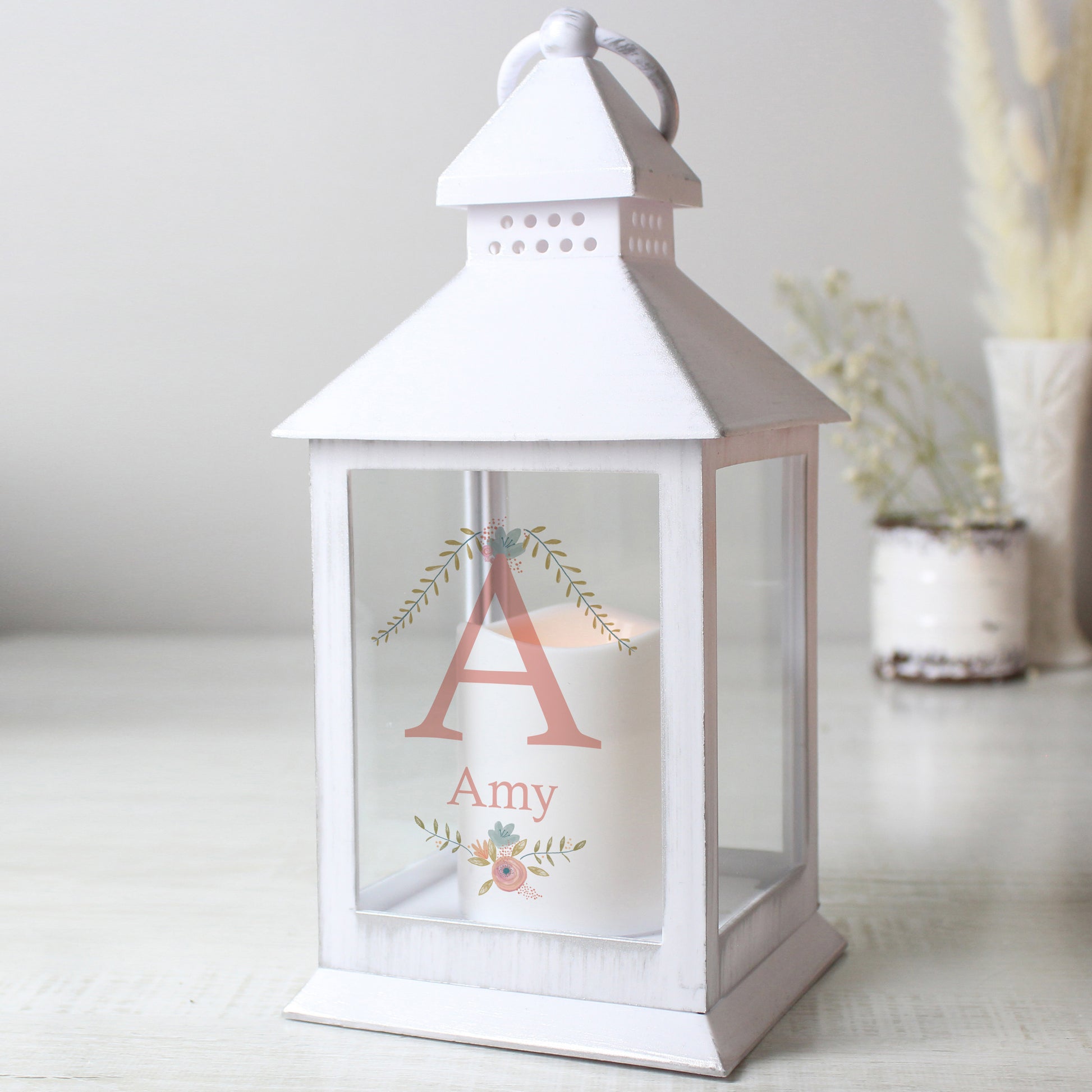 Personalised Floral Bouquet White Lantern from Heartfelt Gifts
