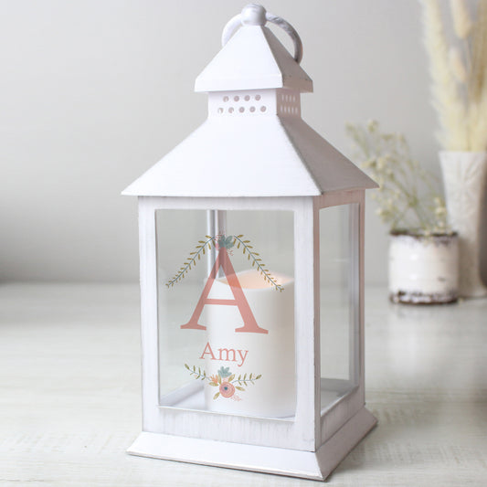 Personalised Floral Bouquet White Lantern from Heartfelt Gifts