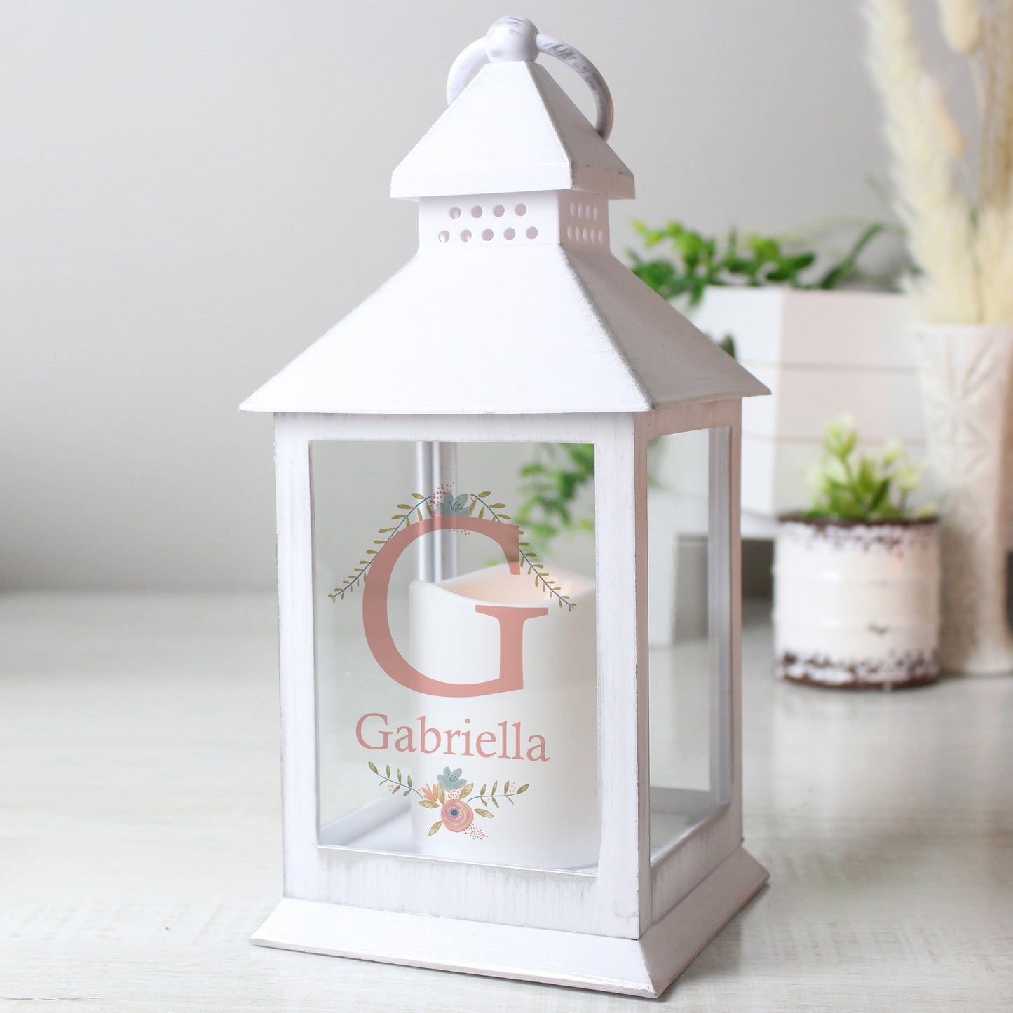 Personalised Floral Bouquet White Lantern - image 3