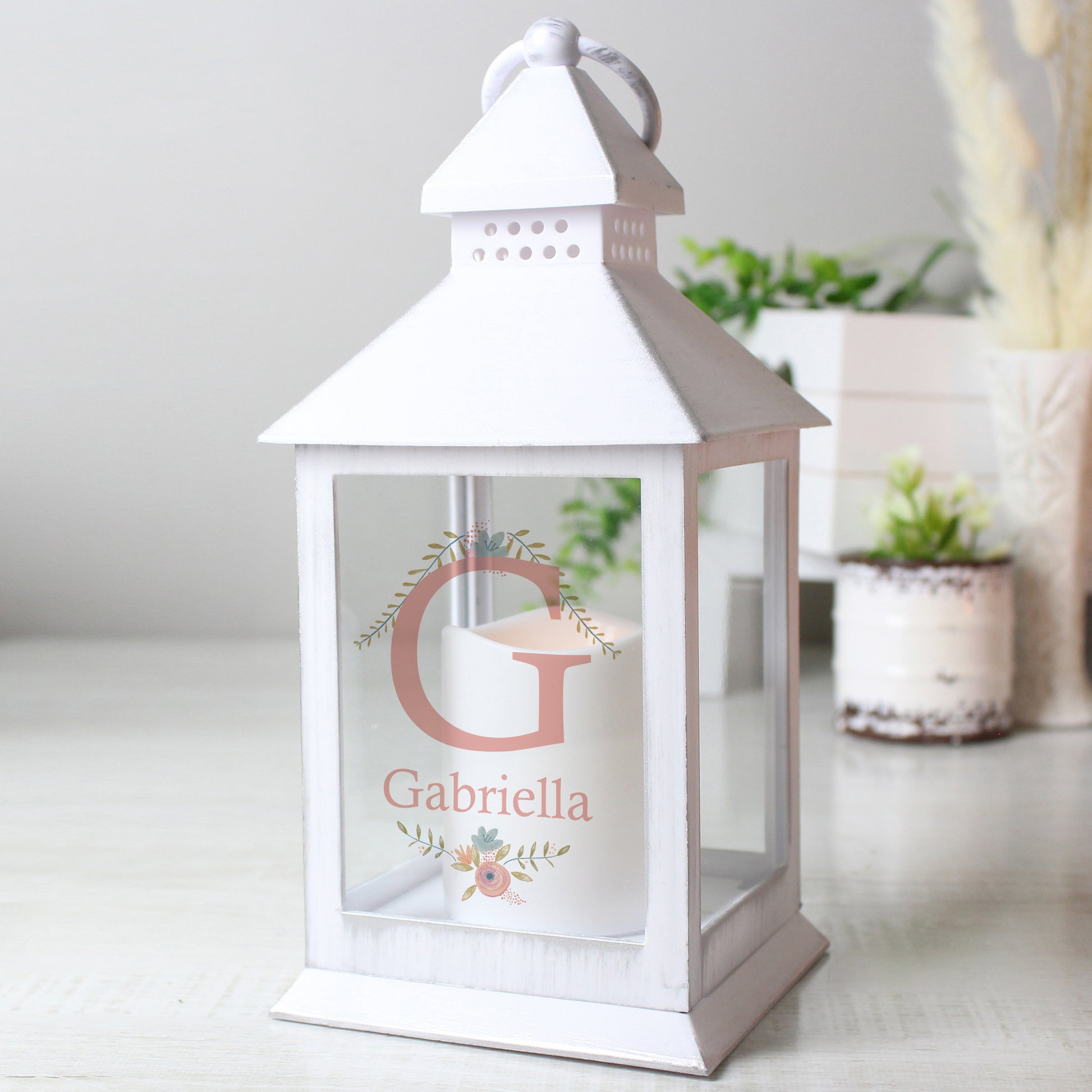 Personalised Floral Bouquet White Lantern - image 3
