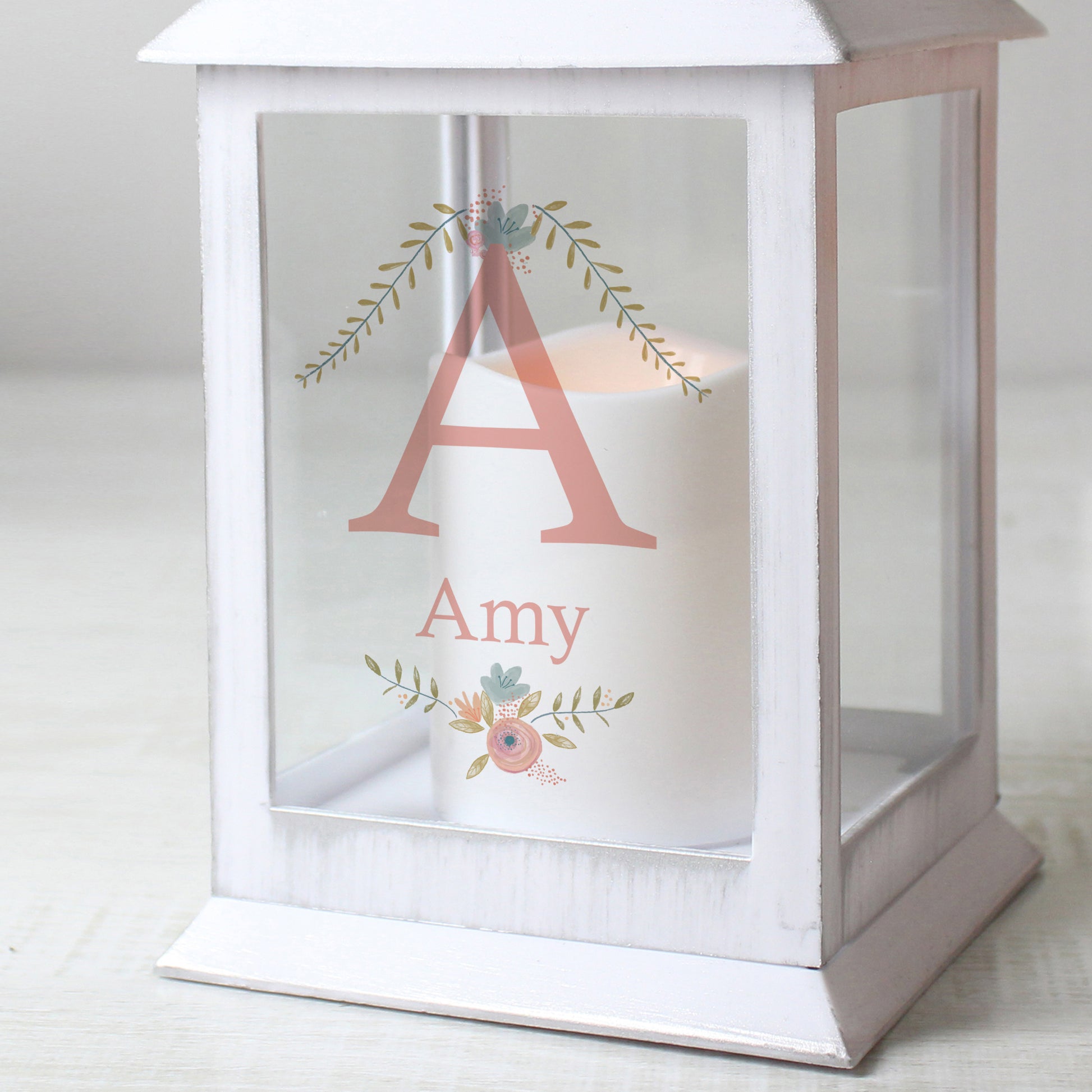 Personalised Floral Bouquet White Lantern - image 4