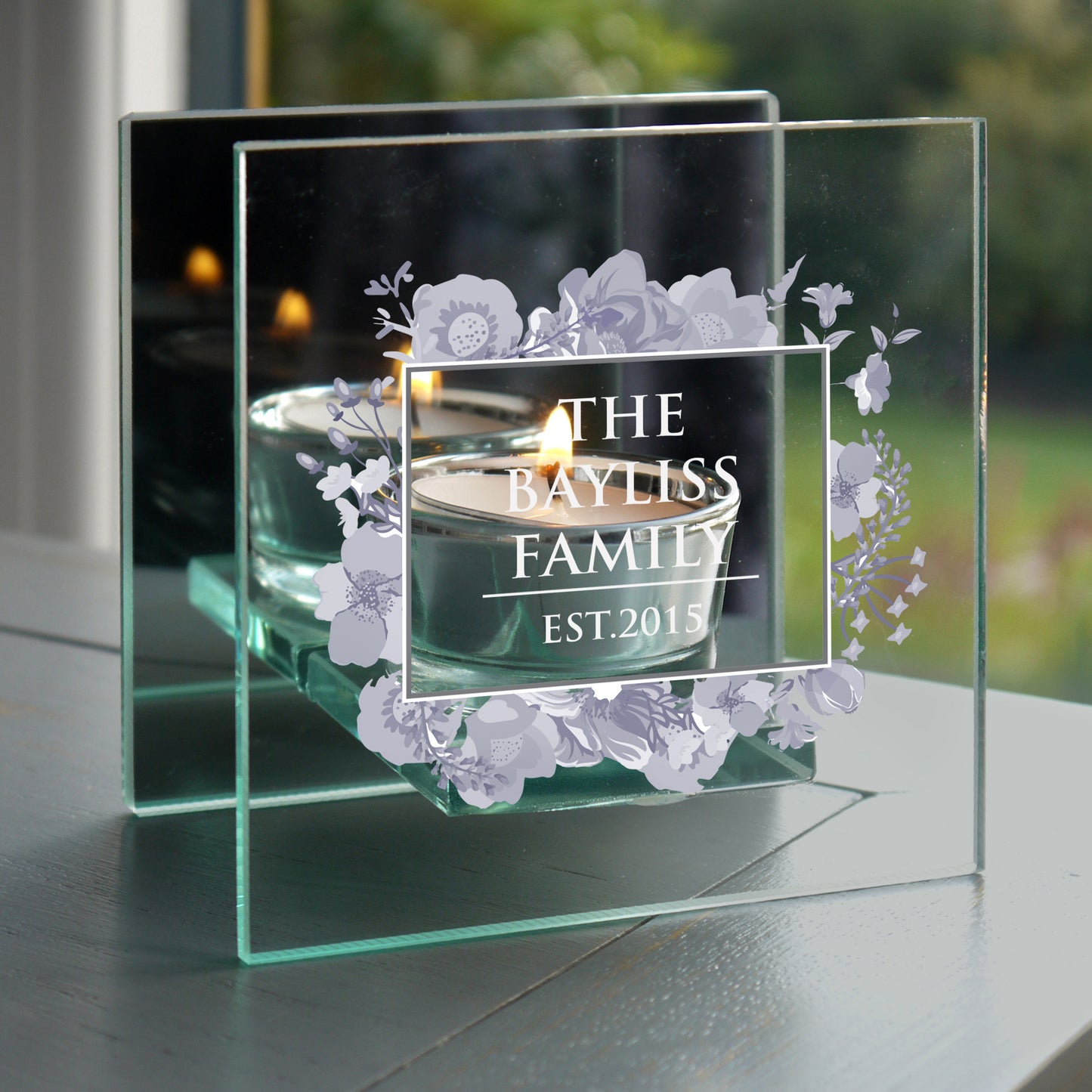 Personalised Soft Watercolour Mirrored Glass Tea Light Candle Holder from Heartfelt Gifts