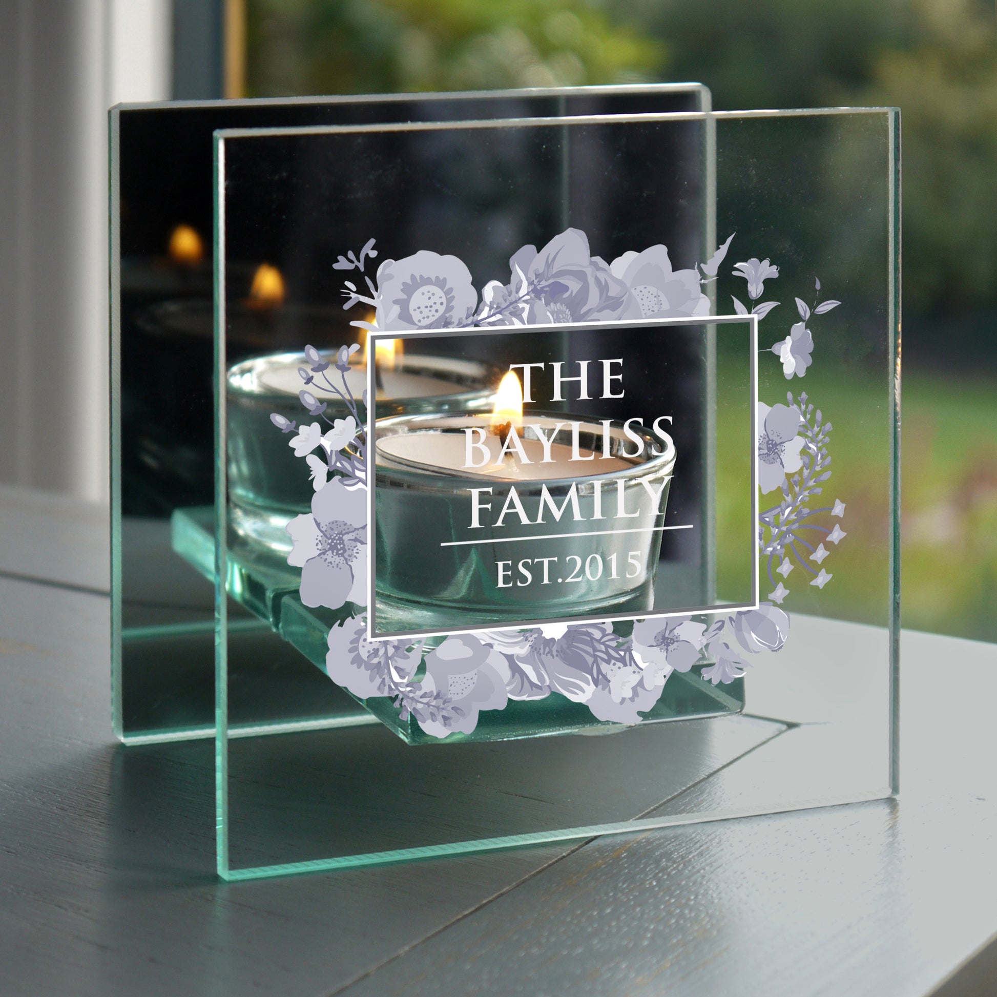 Personalised Soft Watercolour Mirrored Glass Tea Light Candle Holder from Heartfelt Gifts
