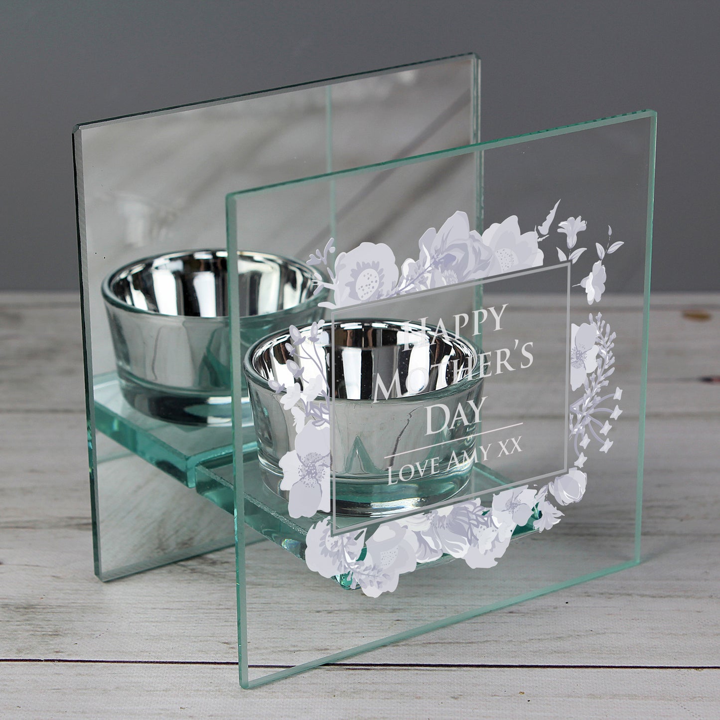 Personalised Soft Watercolour Mirrored Glass Tea Light Candle Holder - image 3