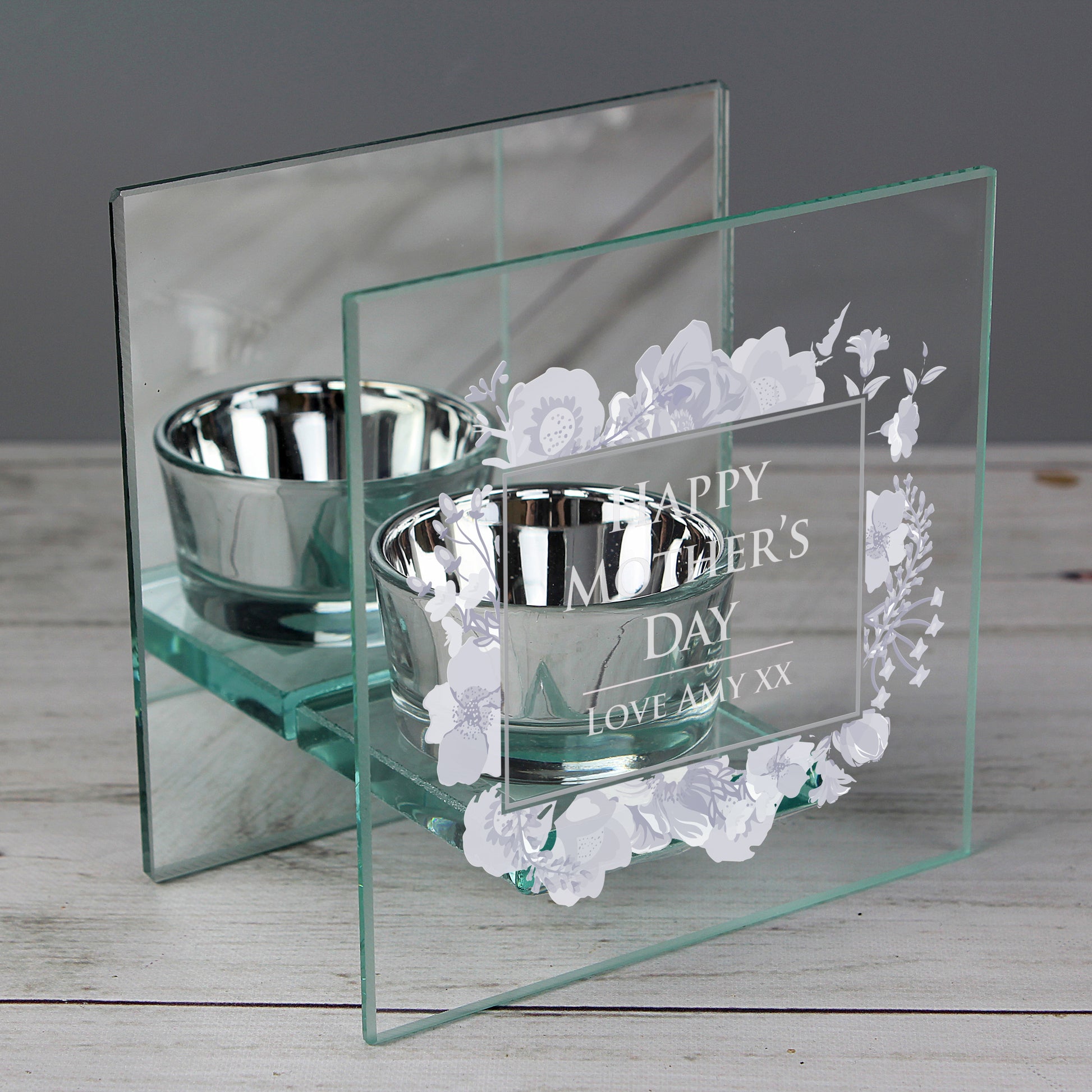 Personalised Soft Watercolour Mirrored Glass Tea Light Candle Holder - image 3