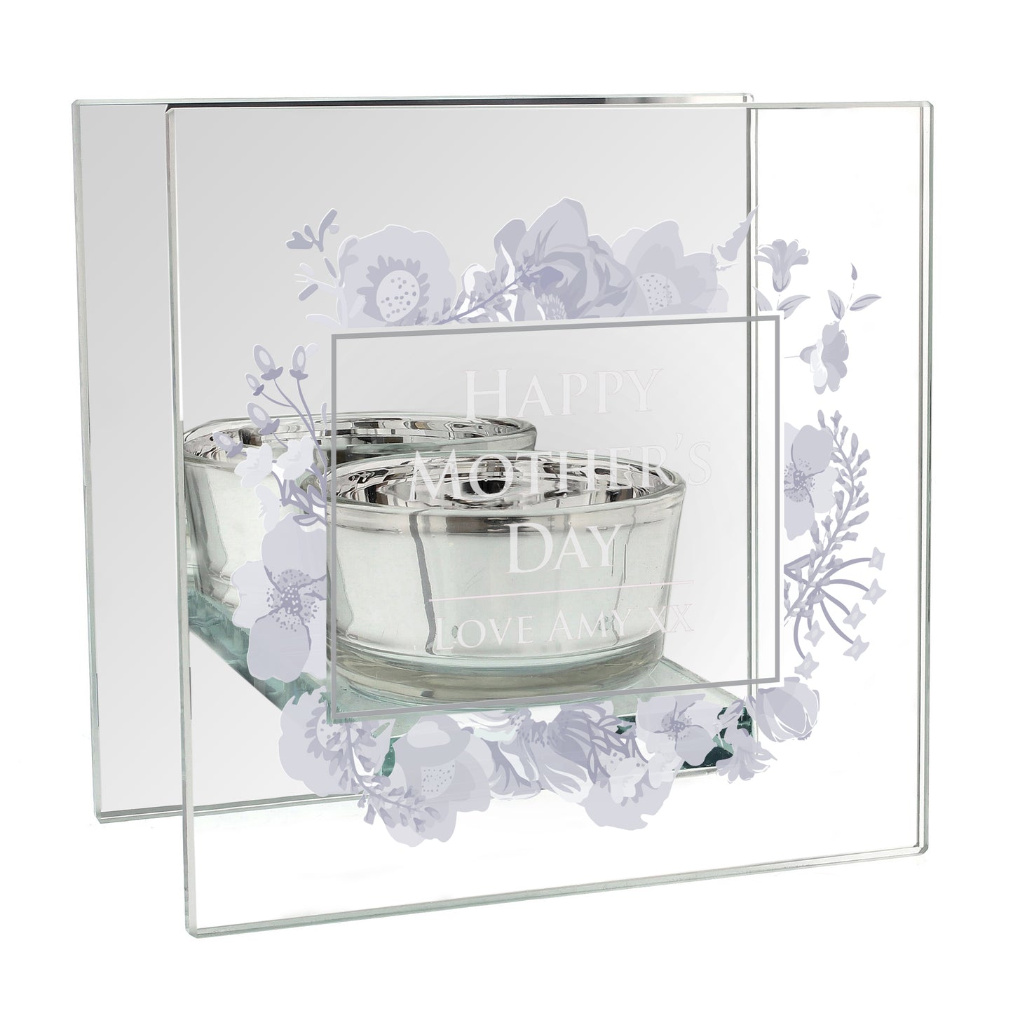 Personalised Soft Watercolour Mirrored Glass Tea Light Candle Holder - image 4