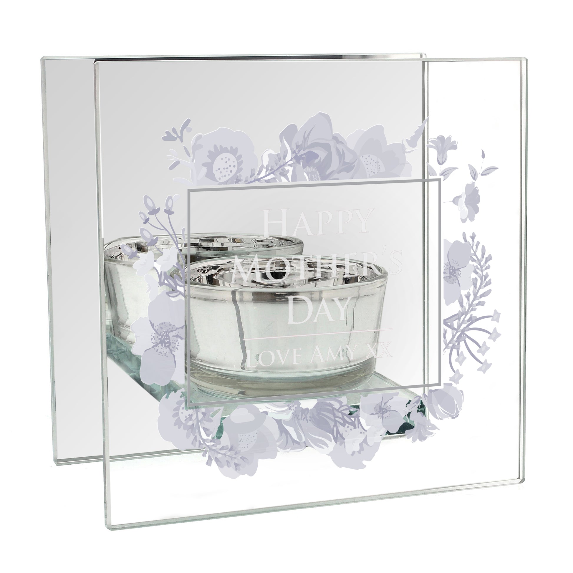 Personalised Soft Watercolour Mirrored Glass Tea Light Candle Holder - image 4