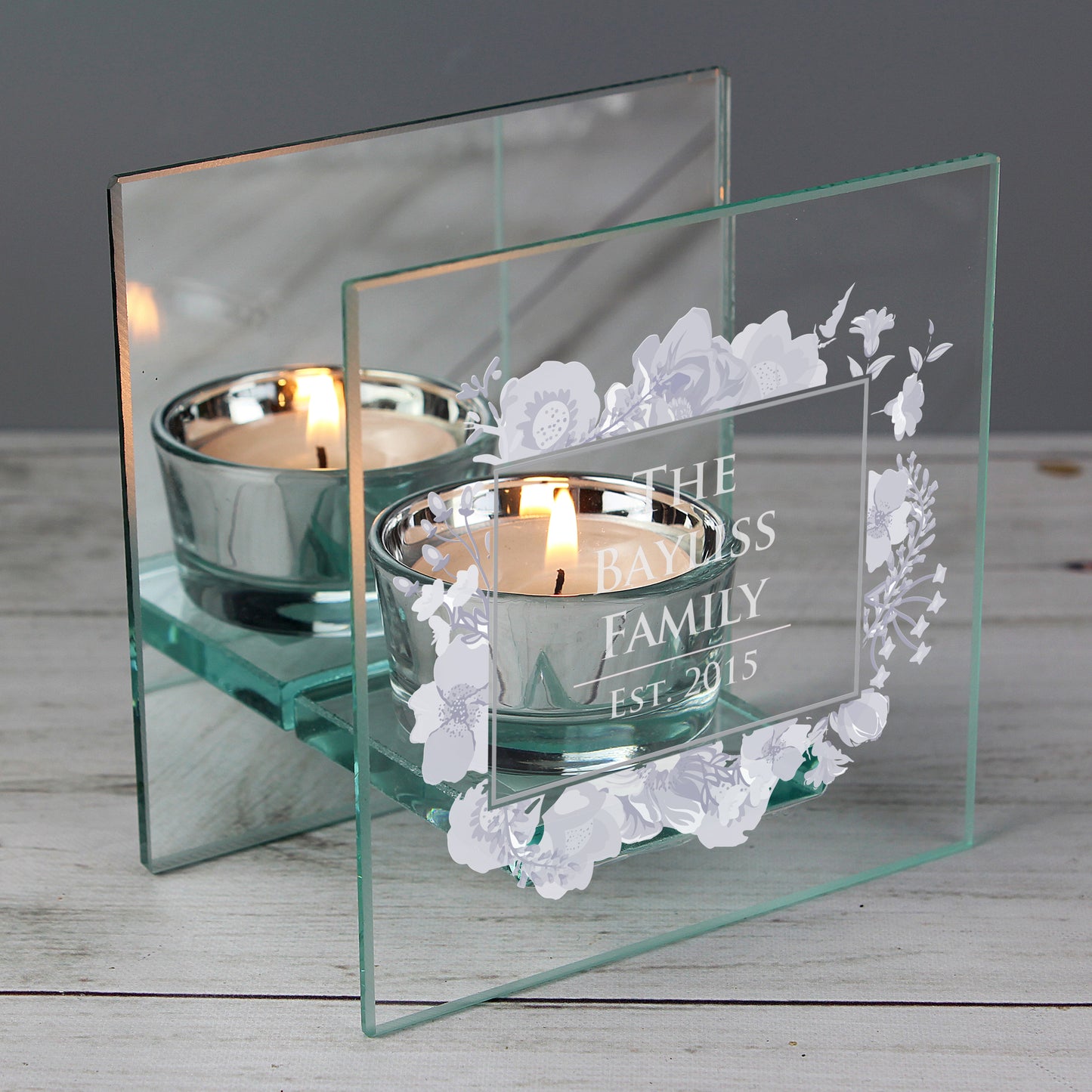 Personalised Soft Watercolour Mirrored Glass Tea Light Candle Holder - image 6