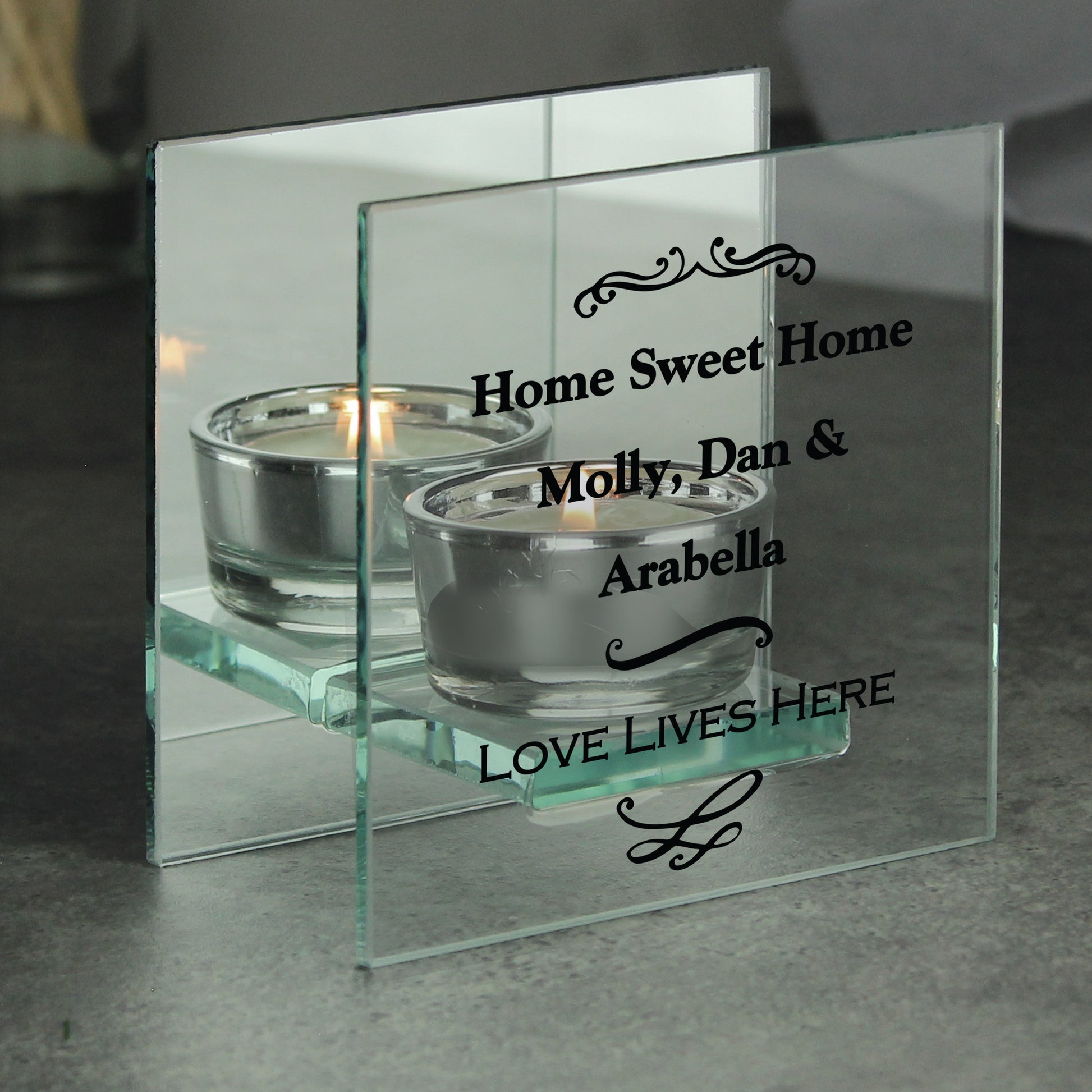 Personalised Antique Scroll Mirrored Glass Tea Light Candle Holder from Heartfelt Gifts