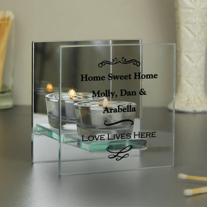 Personalised Antique Scroll Mirrored Glass Tea Light Candle Holder - image 2