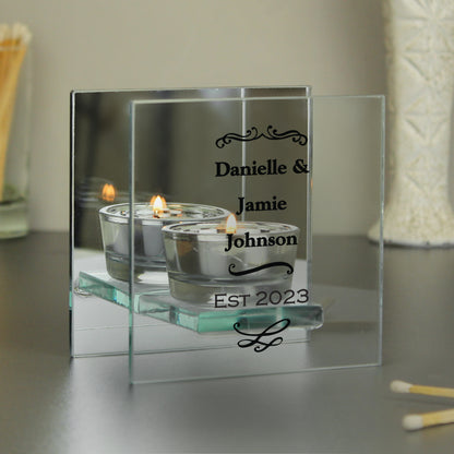 Personalised Antique Scroll Mirrored Glass Tea Light Candle Holder - image 3