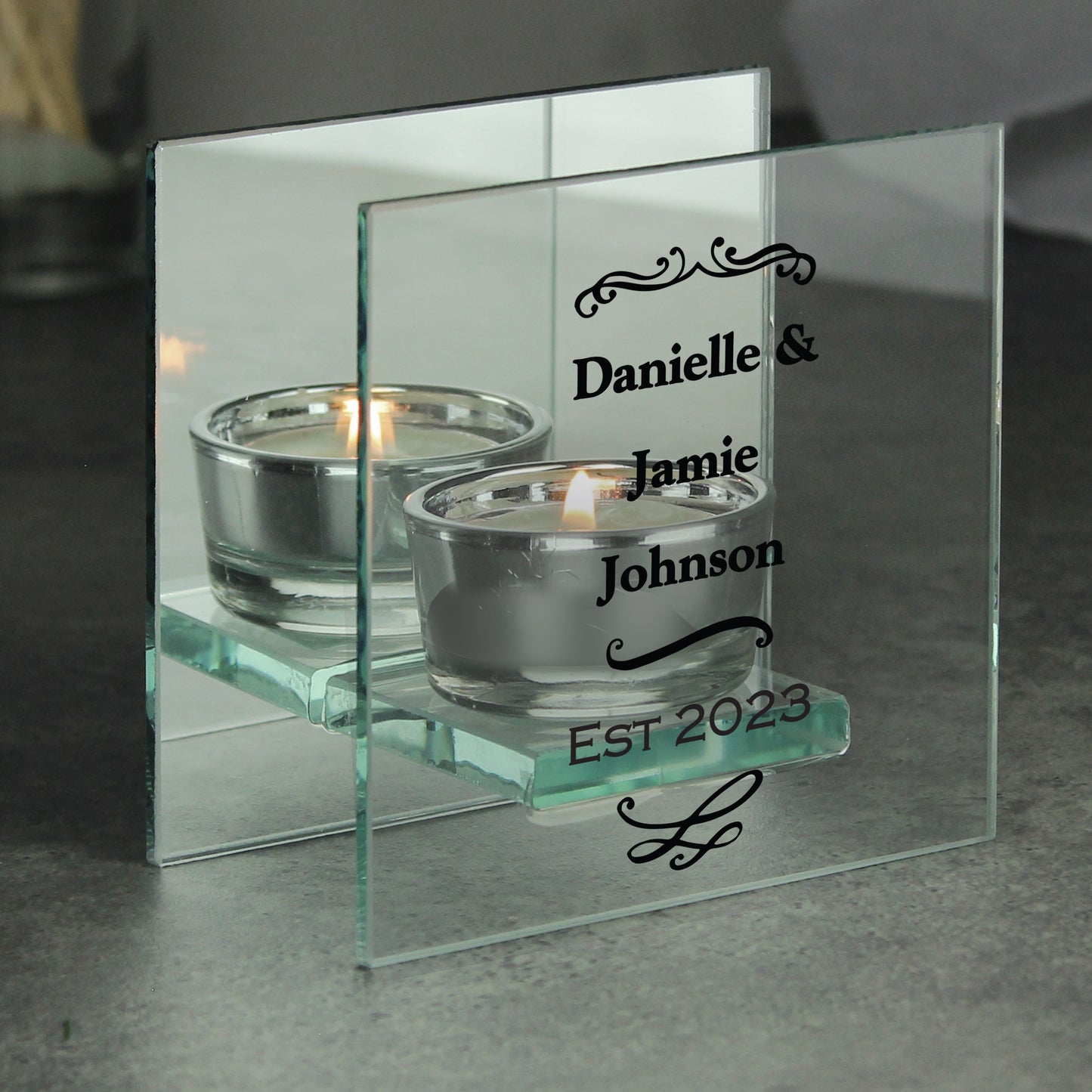 Personalised Antique Scroll Mirrored Glass Tea Light Candle Holder - image 4