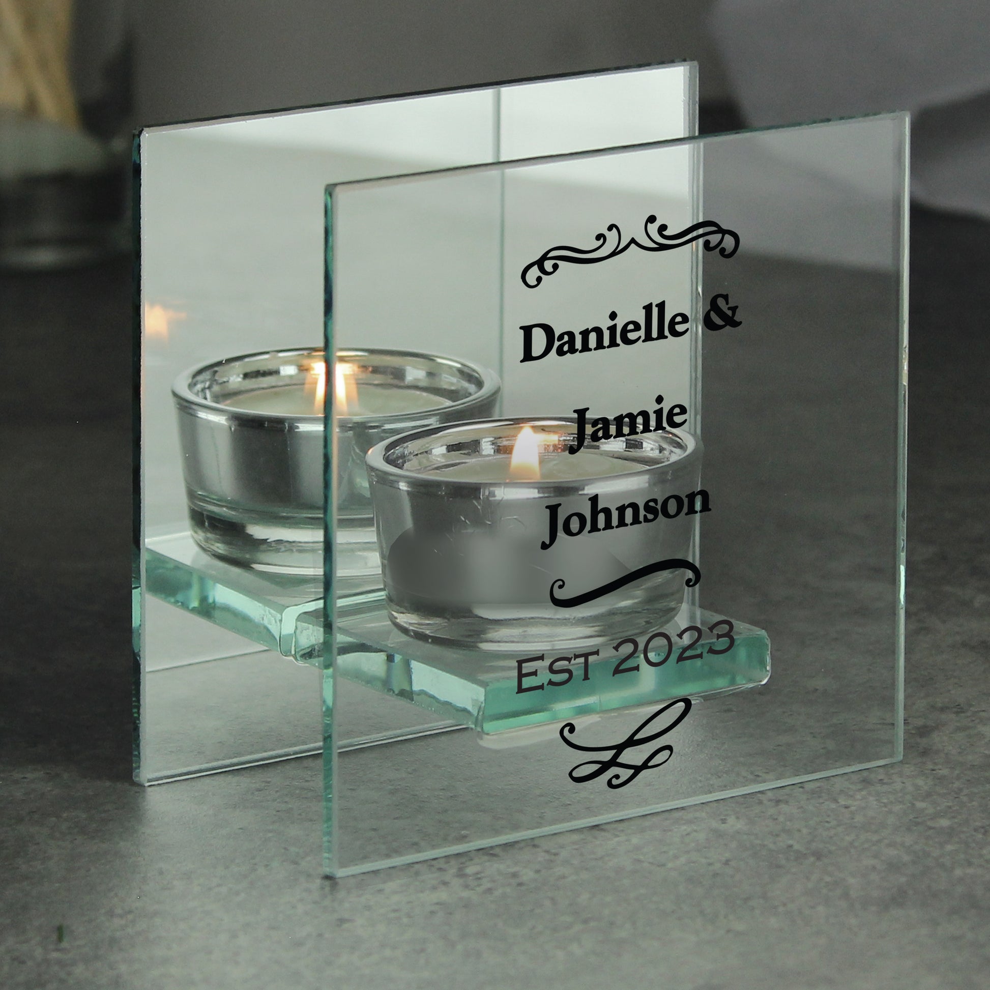 Personalised Antique Scroll Mirrored Glass Tea Light Candle Holder - image 4
