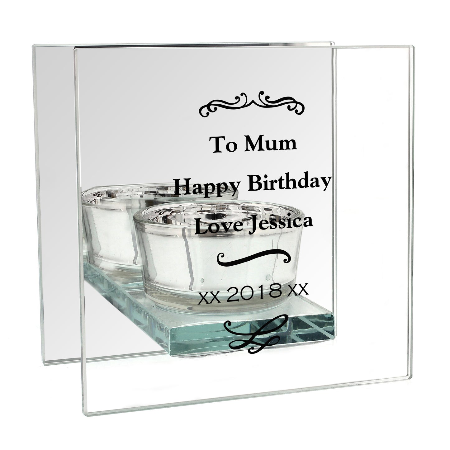 Personalised Antique Scroll Mirrored Glass Tea Light Candle Holder - image 5