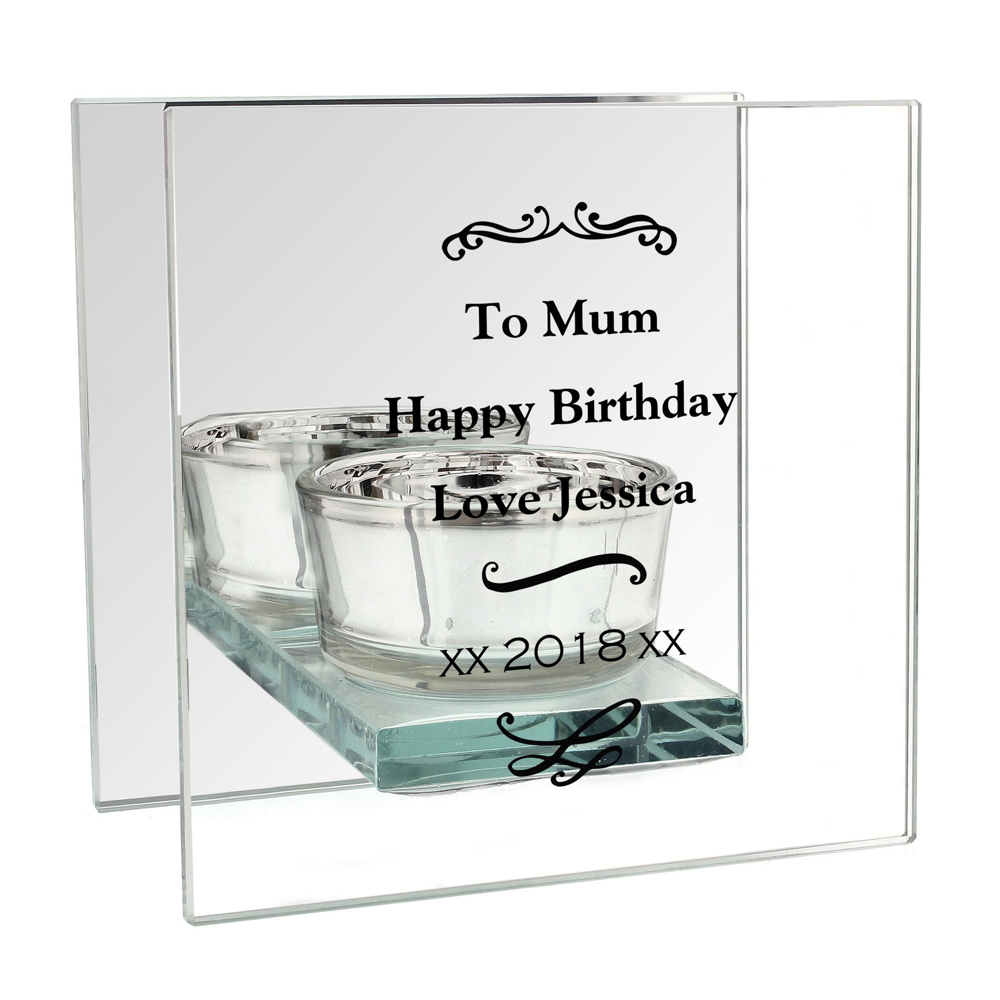 Personalised Antique Scroll Mirrored Glass Tea Light Candle Holder - image 5
