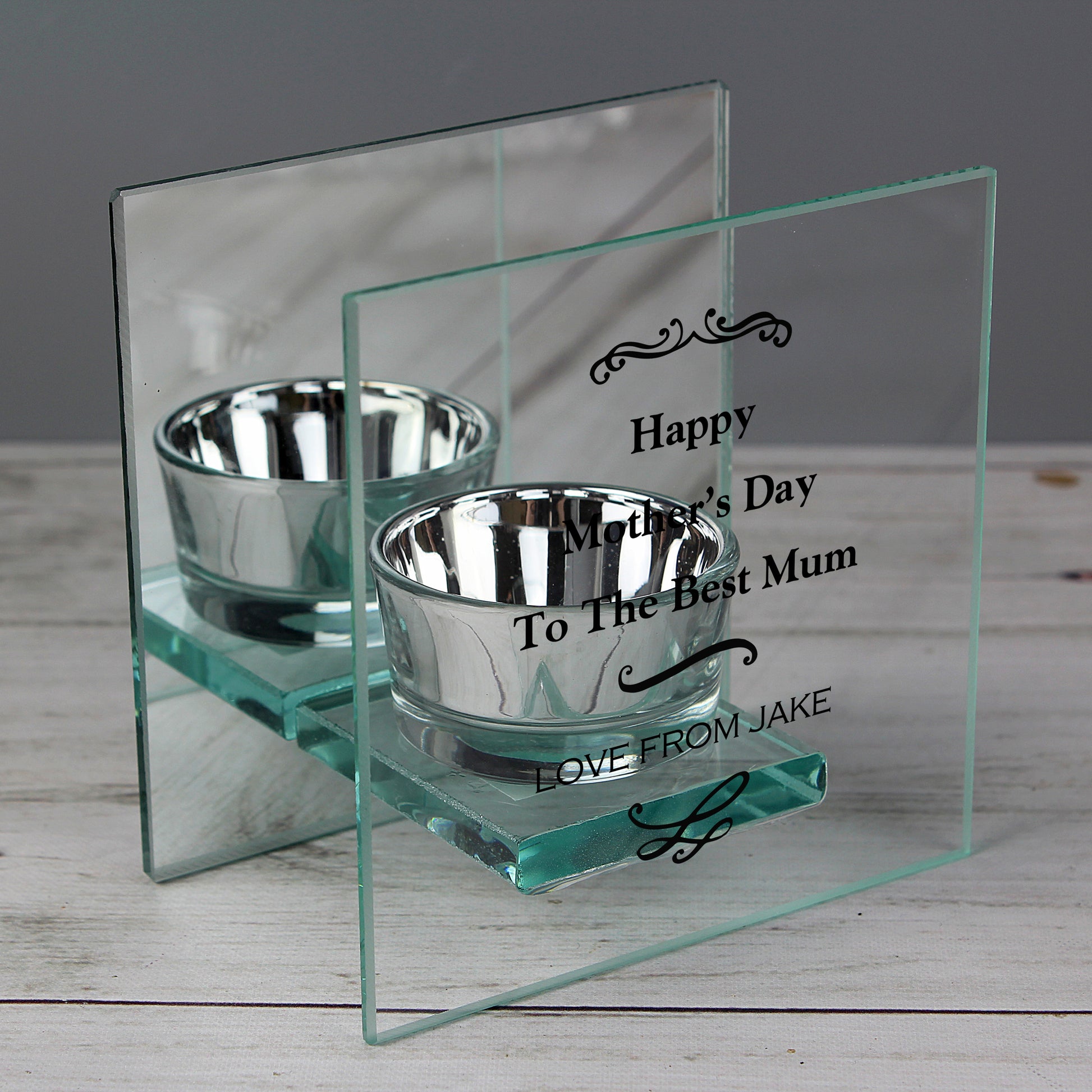 Personalised Antique Scroll Mirrored Glass Tea Light Candle Holder - image 6
