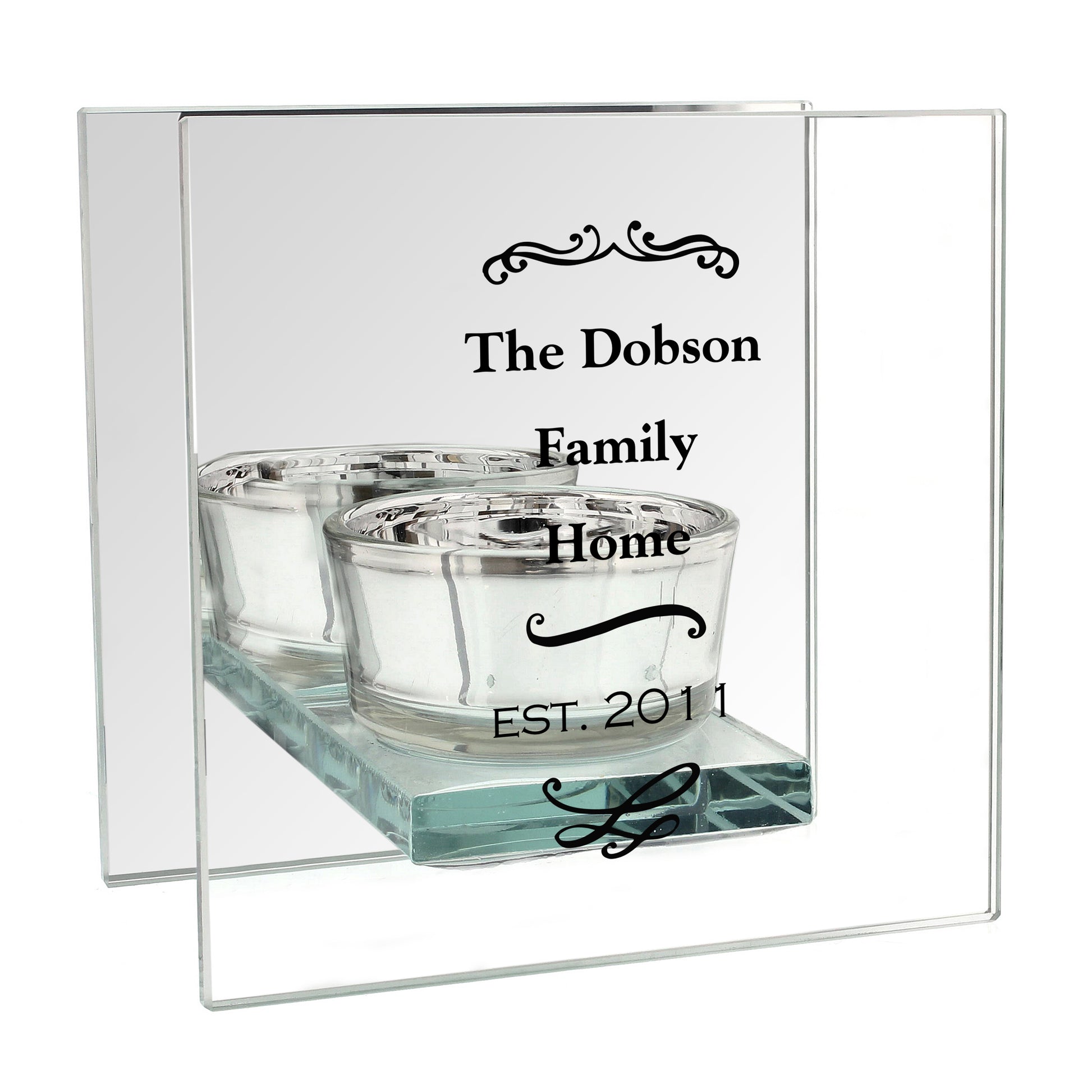 Personalised Antique Scroll Mirrored Glass Tea Light Candle Holder - image 7