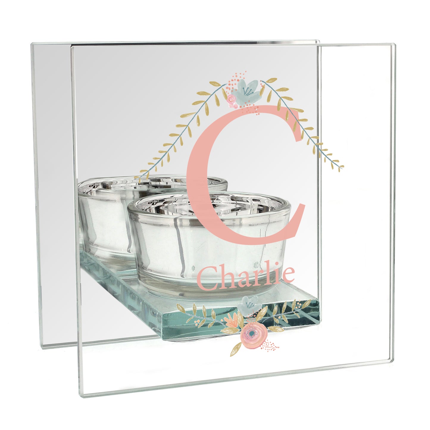 Personalised Floral Bouquet Mirrored Glass Tea Light Candle Holder - image 4
